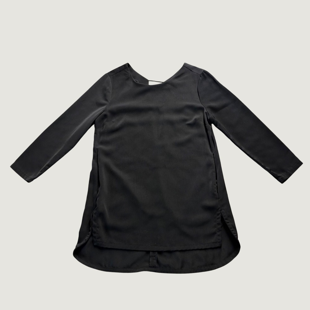 August 1 Eight Blouse Size S Open Back Strappy High Low Hem Black Chiffon